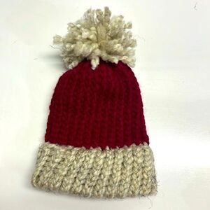 Homemade Wool and Acrylic Knitted Cranberry and Wheat Winter Hat- Infant/XSmall